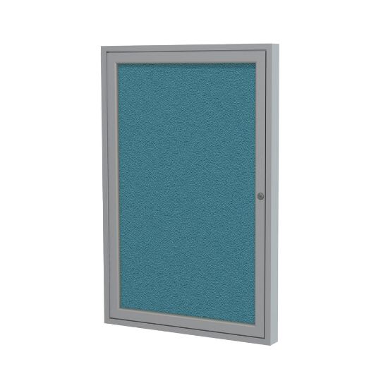 Picture of Ghent 1 Door Enclosed Fabric Bulletin Board, Satin Aluminum Frame, 24inH x 18inW, Teal