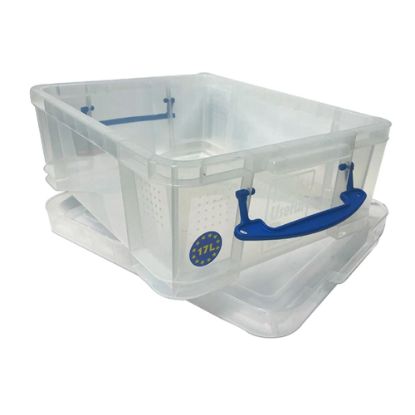 Picture of Really Useful Box Plastic Storage Container With Built-In Handles And Snap Lid, 17 Liters, 18 7/8in x 15 3/8in x 8in, Clear