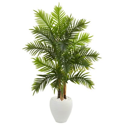 Picture of Nearly Natural Areca Palm 60inH Artificial Real Touch Tree With Planter, 60inH x 32inW x 21inD, Green/White