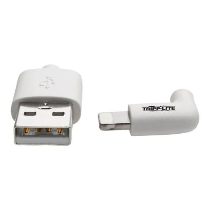 Picture of Tripp Lite Lightning to USB Sync Charge Cable Right-Angle for iPhones iPads Apple White 3ft 3ft - 1 x Lightning Male Proprietary Connector - MFI - Nickel Plated Connector - Gold Plated Contact - White