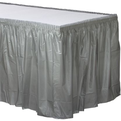 Picture of Amscan Plastic Table Skirts, Silver, 21' x 29in, Pack Of 2 Skirts