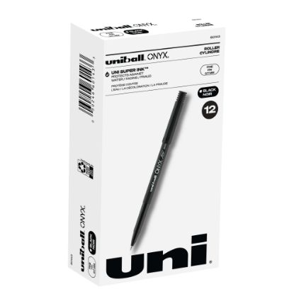 Picture of uni-ball Onyx Rollerball Pens, Fine Point, 0.7 mm, Black Barrel, Black Ink, Pack Of 12