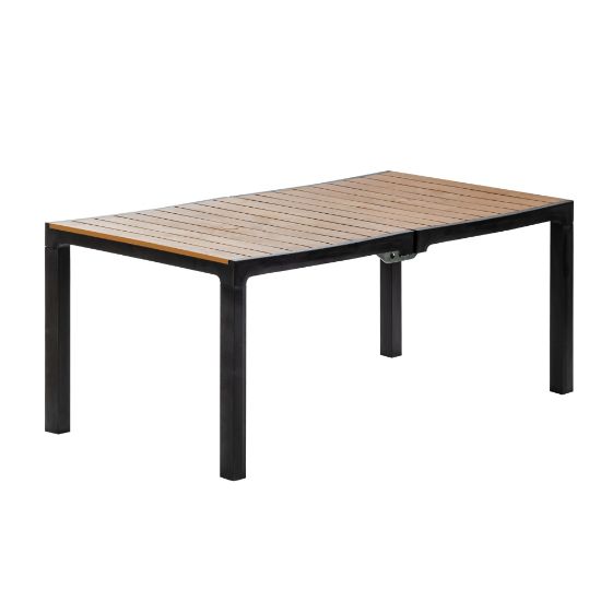 Picture of Inval Madeira Indoor And Outdoor Rectangular Plastic Patio Dining Table, 29-1/8in x 70-7/8in, Black/Teak Brown