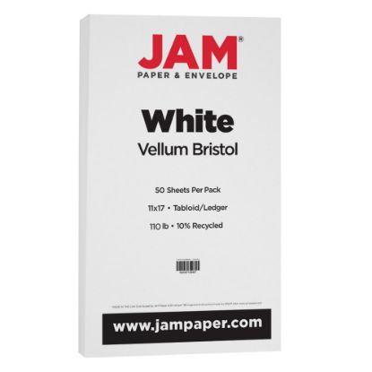 Picture of JAM Paper Vellum Bristol Card Stock, White, Ledger (11in x 17in), 110 Lb, Pack Of 50