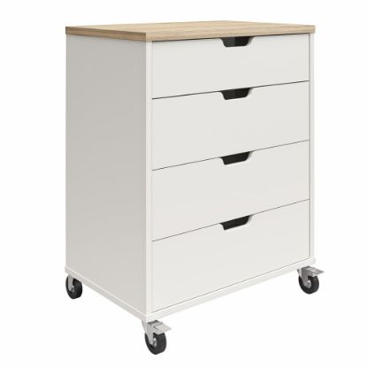 Picture of Ameriwood Home Systembuild Evolution Versa 4-Drawer Storage Cart With Locking Casters, 35-9/16in x 27-11/16in, White/Weathered Oak