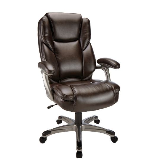 Picture of Realspace Cressfield Bonded Leather High-Back Executive Office Chair, Brown/Silver, BIFMA Compliant