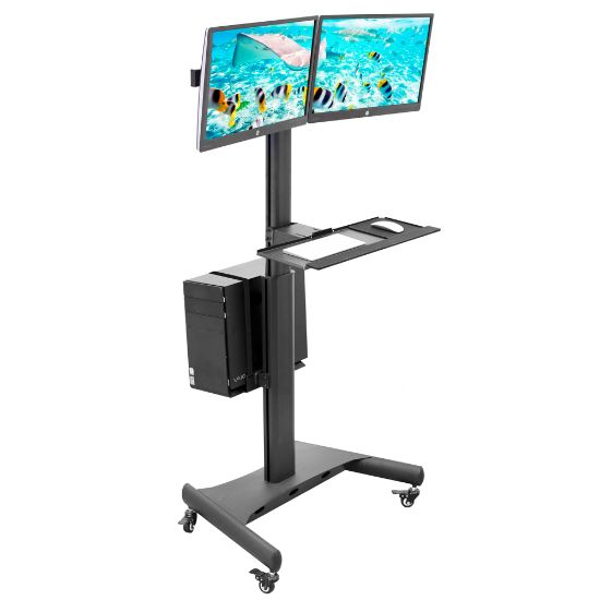 Picture of Mount-It! MI-7986 Adjustable PC Mobile Workstation For Dual Monitors, 45inH x 28-1/2inW x 8inD, Black