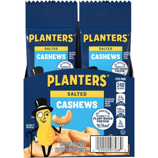 Picture of Planters Nut Pouches, Salted Cashews, 1.5 Oz, Box Of 18 Pouches