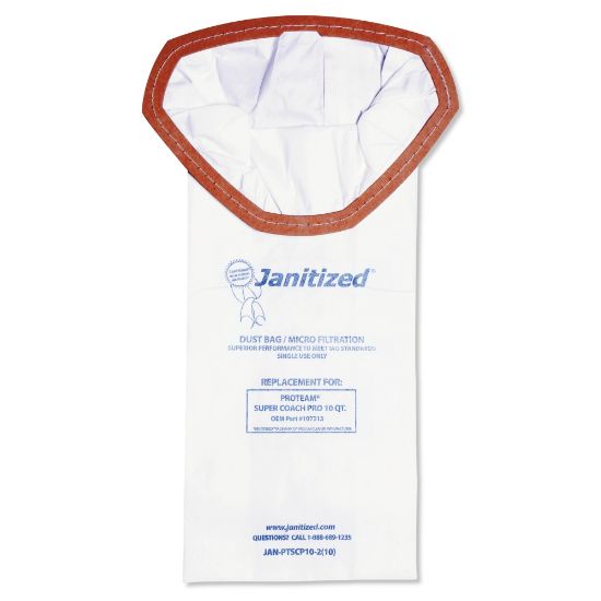 Picture of Janitized ProTeam Super Coach Pro 10 Vacuum Filter Bags, 10 Qt, White, Pack Of 100 Bags