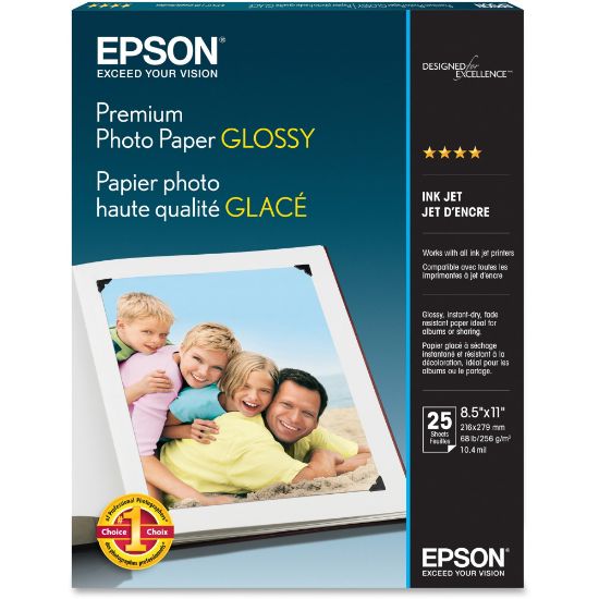 Picture of Epson Glossy Premium Photo Paper, Letter Size (8 1/2in x 11in), Ream Of 35