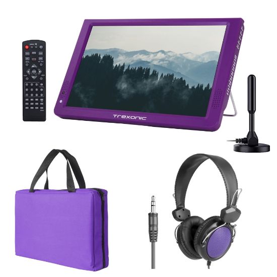 Picture of Trexonic Portable Rechargeable 14in LED TV With Amplified Antenna, Carry Bag And Headphones, Purple, 995117422M