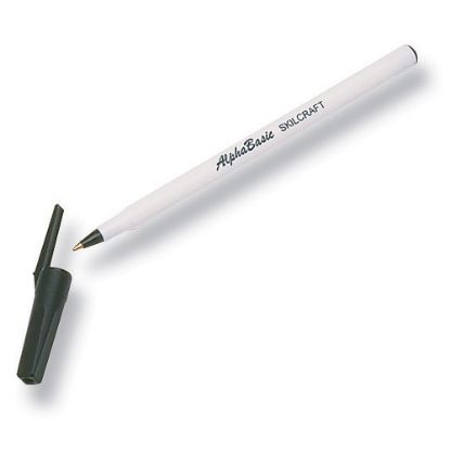 Picture of SKILCRAFT Stick Pens, Medium Point, White Barrel, Black Ink, Pack Of 12 Pens