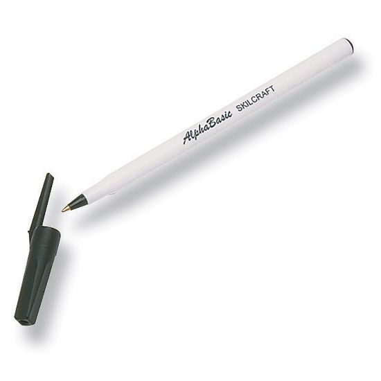 Picture of SKILCRAFT Stick Pens, Medium Point, White Barrel, Black Ink, Pack Of 12 Pens