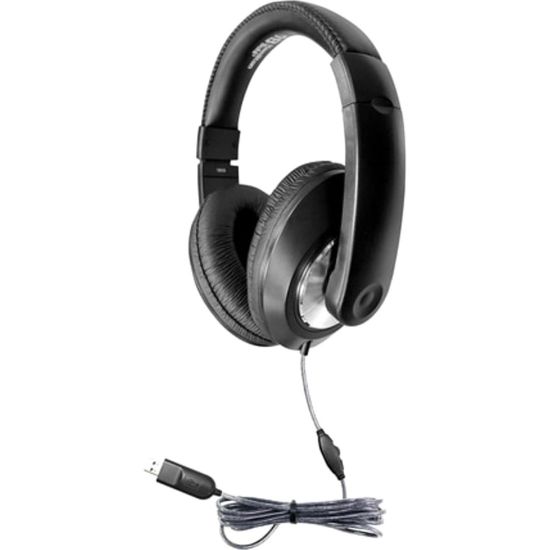 Picture of Hamilton Buhl Smart-Trek Deluxe Stereo Headphone With In-Line Volume Control And USB Plug - Stereo - Black, Silver - USB - Wired - 32 Ohm - 50 Hz 20 kHz - Over-the-head - Binaural - Ear-cup - 5 ft Cable