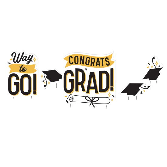 Picture of Amscan Graduation Yard Signs, Gold, 3 Signs Per Pack, Set Of 2 Packs