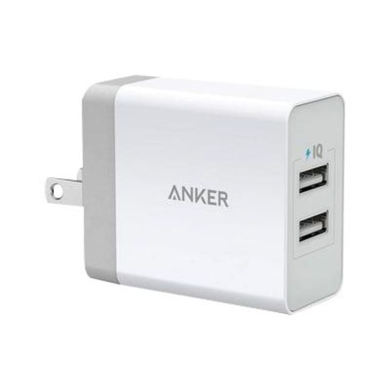 Picture of Anker - Power adapter - 24 Watt - 4.8 A - IQ - 2 output connectors (2 x USB) - white