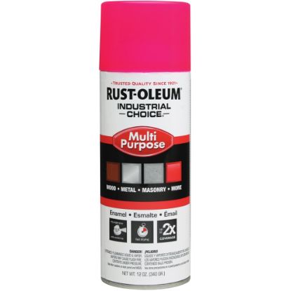 Picture of Rust-Oleum Industrial Choice 1600 System Multi-Purpose Enamel Spray Paint, 12 Oz, Gloss Fluorescent Pink, Case Of 6 Cans