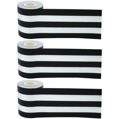 Picture of Teacher Created Resources Straight Rolled Border Trim, Black & White Stripes, 50' Per Roll, Pack Of 3 Rolls