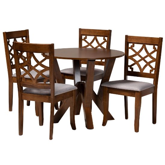 Picture of Baxton Studio Alisa Dining Set, 29-15/16inH x 35-7/16inW x 35-7/16inD, Gray/Walnut Brown