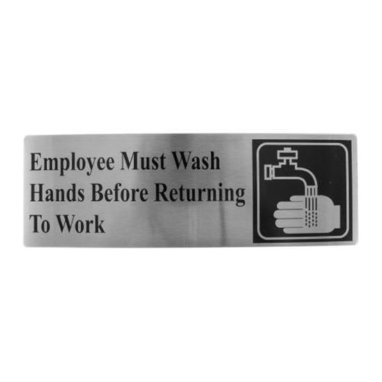 Picture of Tablecraft Stainless-Steel Employee Must Wash Hands Sign, 3in x 9in