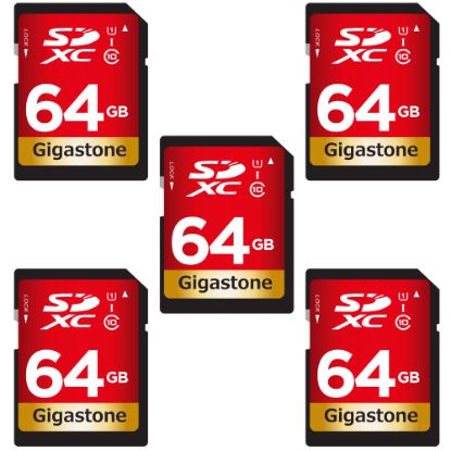 Picture of Dane-Elec Gigastone Class 10 UHS-I U1 SDXC Cards, 64GB, Pack Of 5 Cards