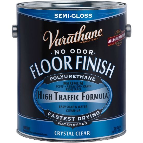 Picture of Varathane No-Odor Floor Finish Polyurethane, 1 Gallon, Crystal Clear Semi-Gloss, Pack Of 2 Cans