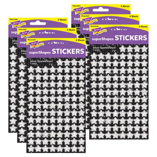 Picture of Trend superShapes Stickers, Silver Sparkle Stars, 400 Stickers Per Pack, Set Of 6 Packs