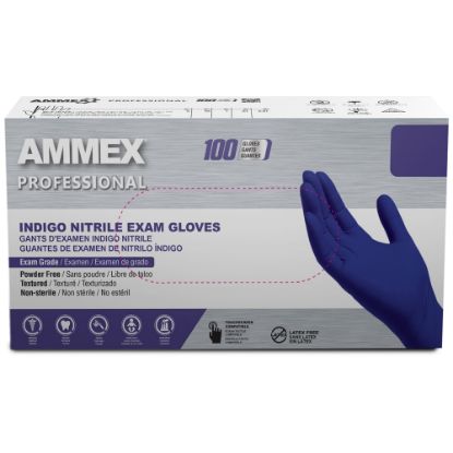 Picture of Ammex Professional Indigo Disposable Powder-Free Nitrile Exam Gloves, Small, Box Of 100 Gloves