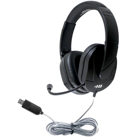 Picture of Hamilton Buhl MACH-2 Deluxe-Sized Multimedia Headset With Steel-Reinforced Gooseneck Mic - Stereo - USB Type A - Wired - 32 Ohm - 50 Hz - 20 kHz - Over-the-head - Binaural - Ear-cup - 5 ft Cable - Omni-directional, Noise Cancelling Microphone - Black