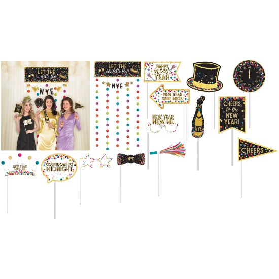 Picture of Amscan 671228 New Years Colorful Confetti Photo Booth Kit, 39inH x 13-1/2inW, Multicolor