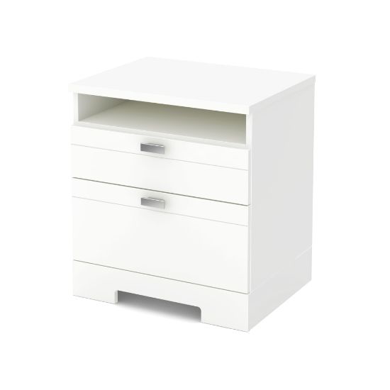 Picture of South Shore Reevo Nightstand With Cord Catcher, 22-1/2inH x 22-1/4inW x 17inD, Pure White