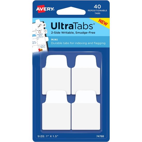 Picture of Avery Ultra Tabs Repositionable Mini Tabs - 40 Tab(s) - 10 Tab(s)/Set - Clear Film, White Paper Tab(s) - 4