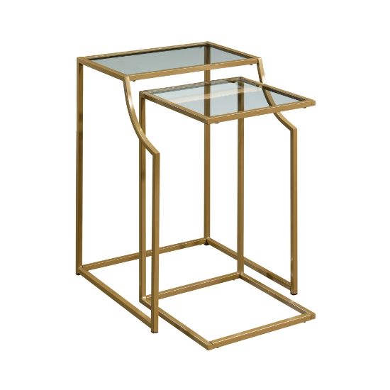 Picture of Sauder International Lux Nesting Side Tables, 27inH x 19-1/2inW x 19-1/2inD, Clear/Gold, Set Of 2 Tables