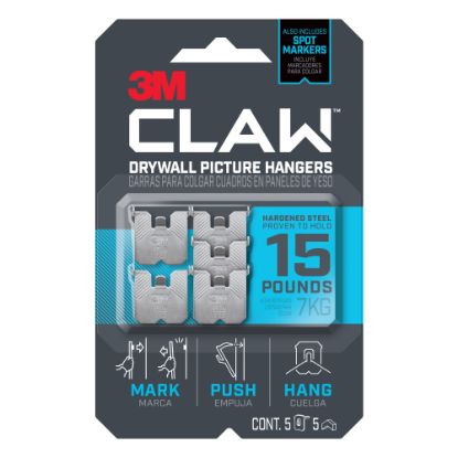 Picture of 3M Claw Drywall Picture Hanger 15-lb Capacity, Pack of 5 Hangers, 5 Spot Markers