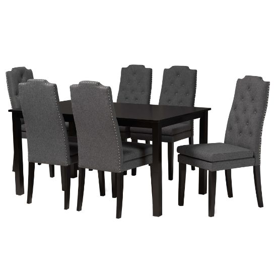 Picture of Baxton Studio Dylin 7-Piece Dining Set, Dark Gray/Dark Brown