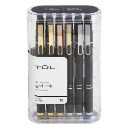 Picture of TUL GL Series Retractable Gel Pens, Medium Point, 0.7 mm, Black Barrel, Black Ink, Pack Of 12 Pens