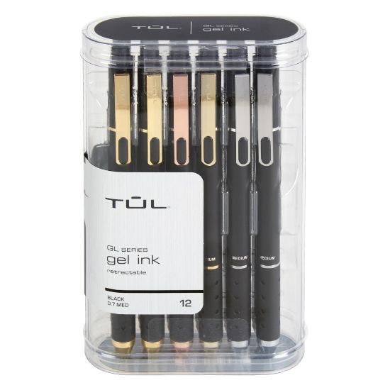 Picture of TUL GL Series Retractable Gel Pens, Medium Point, 0.7 mm, Black Barrel, Black Ink, Pack Of 12 Pens