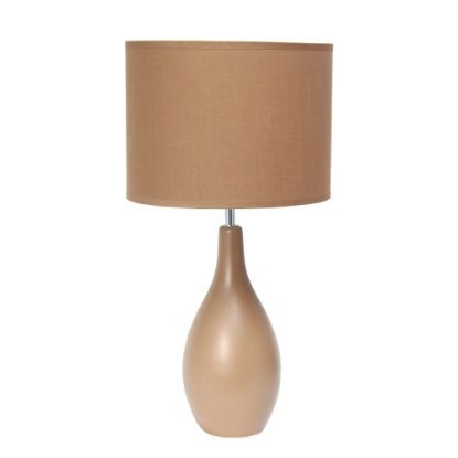 Picture of Simple Designs Oval Bowling Pin Base Ceramic Table Lamp, 18-1/8inH, Light Brown Shade/Light Brown Base