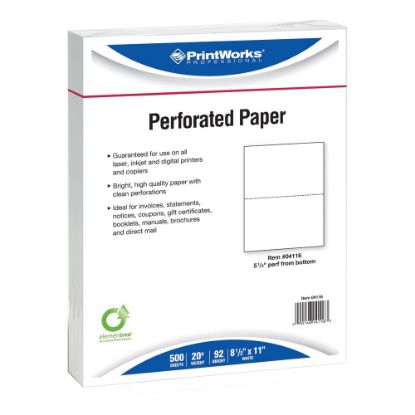 Picture of PrintWorks Professional Pre-Perforated Paper for Statements, Tax Forms, Bulletins, Planners And More, Letter Size (8 1/2in x 11in), Ream Of 500 Sheets, 20 Lb