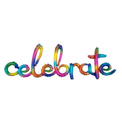 Picture of Amscan "Celebrate" Cursive Balloon Banner, 59in x 20in, Rainbow