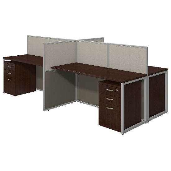 Picture of Bush Business Furniture Easy Office 4-Person Straight Desk Open Office With Four 3-Drawer Mobile Pedestals, 44 7/8inH x 60 1/25inW x 119 9/100inD, Mocha Cherry, Standard Delivery