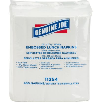 Picture of Genuine Joe Lunch Napkins - 1 Ply - Quarter-fold - 13in x 11.25in - White - 400 / Pack