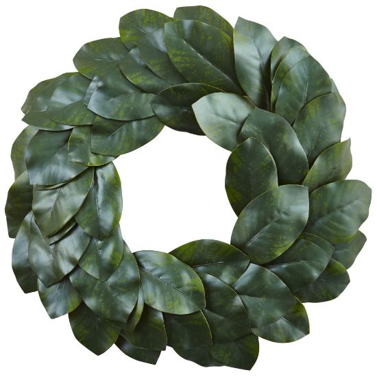 Picture of Nearly Natural Polyester Magnolia Leaf Wreath, 24in, Green