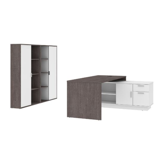 Picture of Bestar Equinox 72inW L-Shaped Corner Desk With 2 Storage Cabinets, Bark Gray/White