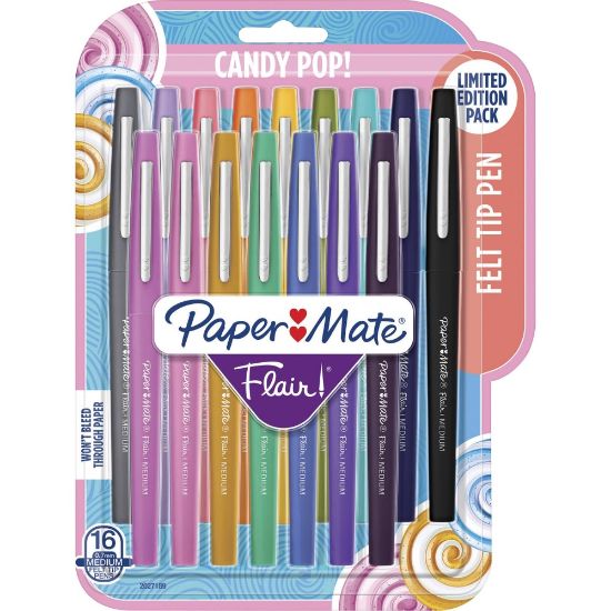 Picture of Paper Mate Flair Candy Pop Pack Felt Tip Pens - Medium Pen Point - 0.7 mm Pen Point SizeWater Based Ink - Felt Tip - 16 / Pack