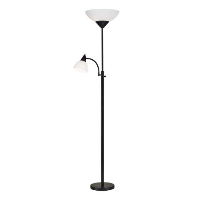 Picture of Adesso Piedmont 300W Torchiere with Reading Light, 71inH, White Shade/Black Base