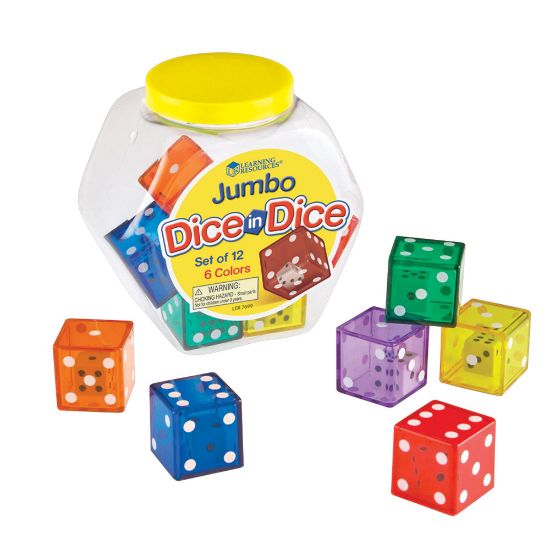 Picture of Learning Resources Jumbo Dice-In-Dice, 1 1/4inH x 1 1/4inW x 1 1/4inD, Assorted Colors, Grades K - 5, Pack Of 12