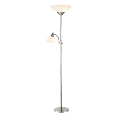 Picture of Adesso Piedmont 300W Torchiere with Reading Light, 71inH, Brushed Steel Base/White Shade