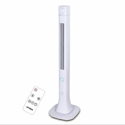 Picture of Optimus Pedestal Tower Fan With Remote And Speaker, 48in x 9in, White