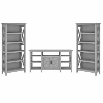 Picture of Bush Furniture Key West Tall TV Stand With Set Of 2 Bookcases, Cape Cod Gray, Standard Delivery